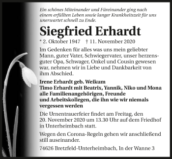 Traueranzeige von Siegfried Erhardt von GESAMT