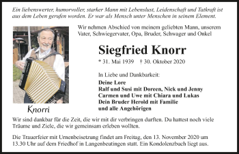 Traueranzeige von Siegfried Knorr von GESAMT