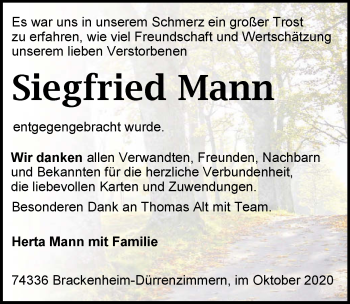 Traueranzeige von Siegfried Mann von GESAMT