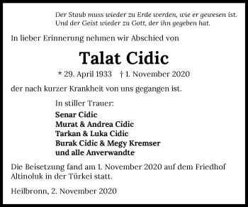 Traueranzeige von Talat Cidic von GESAMT