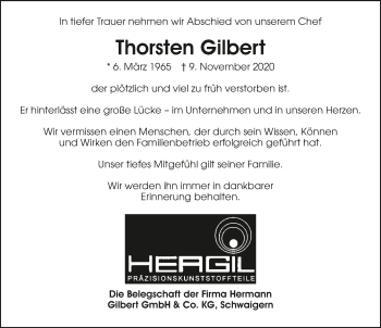 Traueranzeige von Thorsten Gilbert von GESAMT