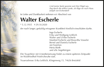 Traueranzeige von Walter Escherle von GESAMT