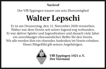 Traueranzeige von Walter Lepschi von GESAMT