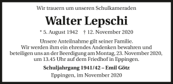 Traueranzeige von Walter Lepschi von GESAMT
