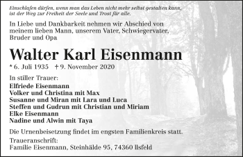 Traueranzeige von Walter Karl Eisenmann von GESAMT