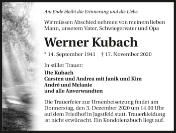 Traueranzeige von Werner Kubach von GESAMT