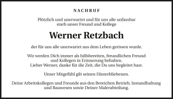 Traueranzeige von Werner Retzbach von GESAMT