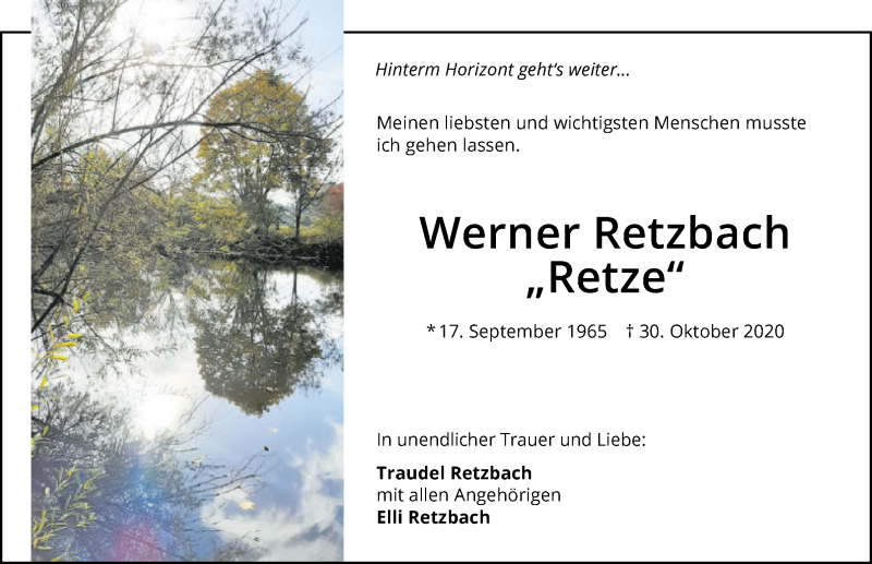  Traueranzeige für Werner Retzbach vom 04.11.2020 aus GESAMT