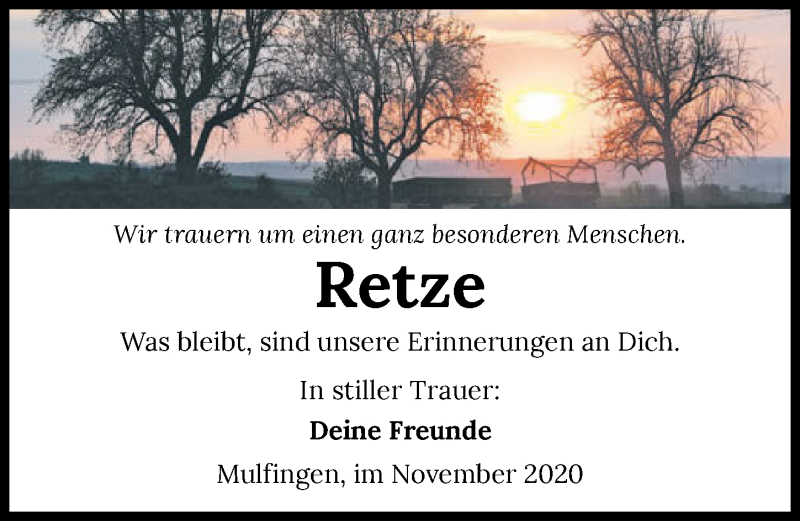  Traueranzeige für Werner Retzbach vom 04.11.2020 aus GESAMT