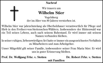 Traueranzeige von Wilhelm Stier von GESAMT