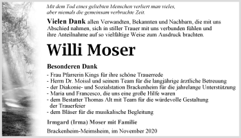 Traueranzeige von Willi Moser von GESAMT