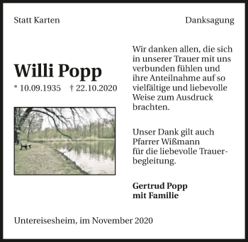 Traueranzeige von Willi Popp von GESAMT