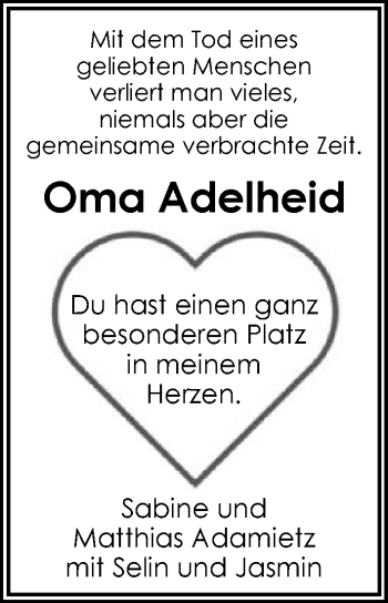 Traueranzeige von Adelheid Naser von GESAMT