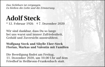 Traueranzeige von Adolf Steck von GESAMT