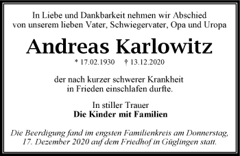 Traueranzeige von Andreas Karlowitz von GESAMT