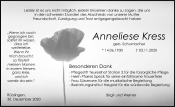 Traueranzeige von Anneliese Kress von GESAMT