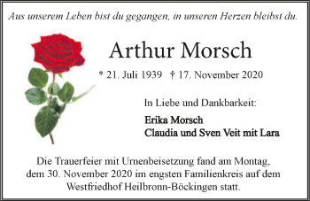 Traueranzeige von Arthur Morsch von GESAMT