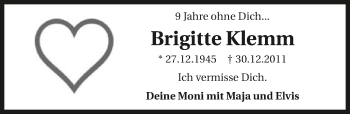 Traueranzeige von Brigitte Klemm von GESAMT