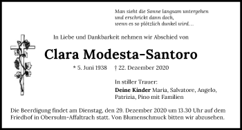 Traueranzeige von Clara Modesta-Santoro von GESAMT
