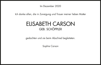 Traueranzeige von Elisabeth Carson von GESAMT