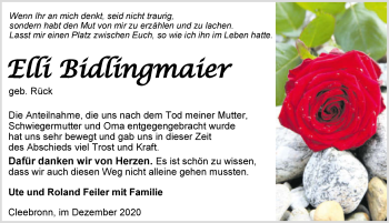 Traueranzeige von Elli Bidlingmaier von GESAMT