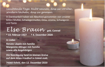 Traueranzeige von Else Braun von GESAMT