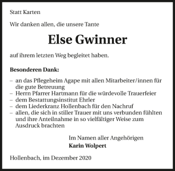 Traueranzeige von Else Gwinner von GESAMT