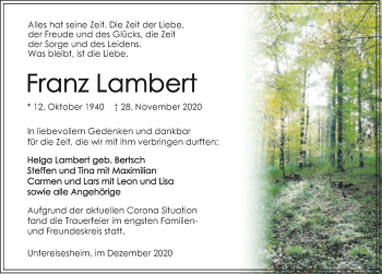 Traueranzeige von Franz Lambert von GESAMT