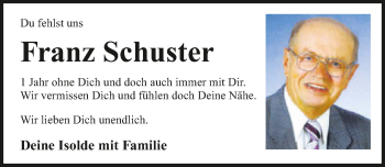 Traueranzeige von Franz Schuster von GESAMT