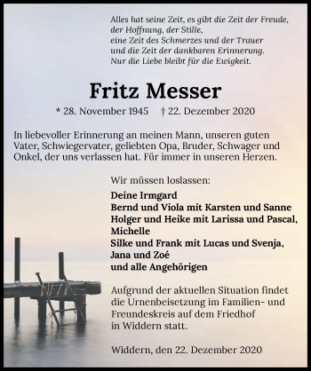 Traueranzeige von Fritz Messer von GESAMT