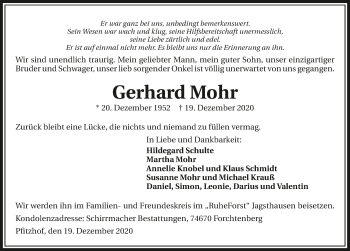 Traueranzeige von Gerhard Mohr von GESAMT