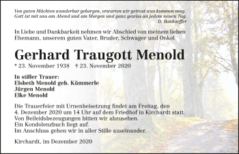 Traueranzeige von Gerhard Traugott Menold von GESAMT