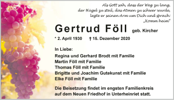 Traueranzeige von Gertrud Föll von GESAMT