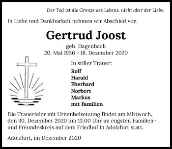 Traueranzeige von Gertrud Joost von GESAMT