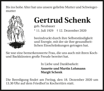 Traueranzeige von Gertrud Schenk von GESAMT