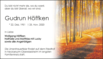 Traueranzeige von Gudrun Höffken von GESAMT