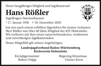 Traueranzeige von Hans Rößler von GESAMT