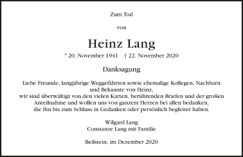 Traueranzeige von Heinz Lang von GESAMT