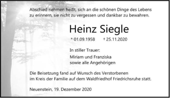Traueranzeige von Heinz Siegle von GESAMT