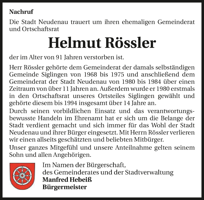  Traueranzeige für Helmut Rössler vom 11.12.2020 aus GESAMT