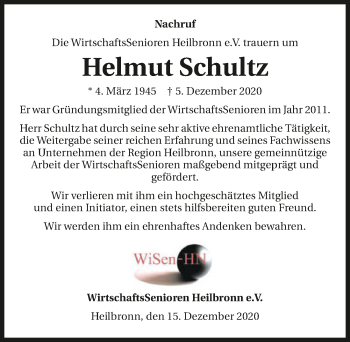 Traueranzeige von Helmut Schultz von GESAMT
