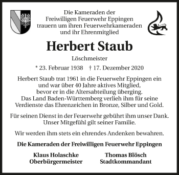 Traueranzeige von Herbert Staub von GESAMT