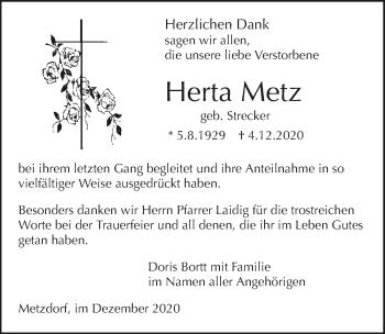 Traueranzeige von Herta Metz von GESAMT