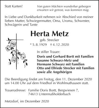 Traueranzeige von Herta Metz von GESAMT