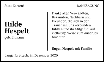 Traueranzeige von Hilde Hespelt von GESAMT