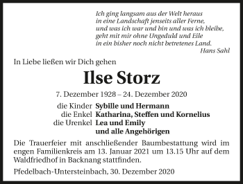 Traueranzeige von Ilse Storz von GESAMT