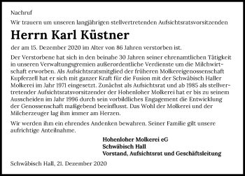 Traueranzeige von Karl Küstner von GESAMT