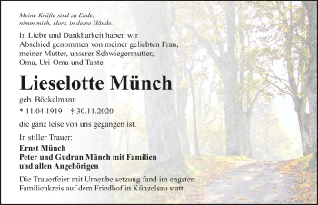 Traueranzeige von Lieselotte Münch von GESAMT