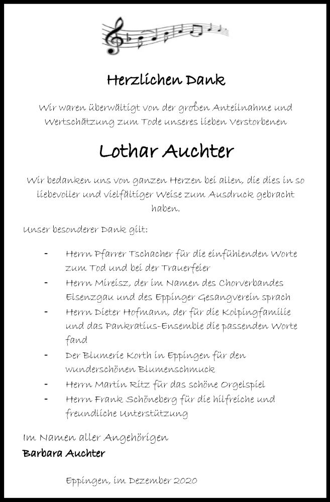  Traueranzeige für Lothar Auchter vom 16.12.2020 aus GESAMT