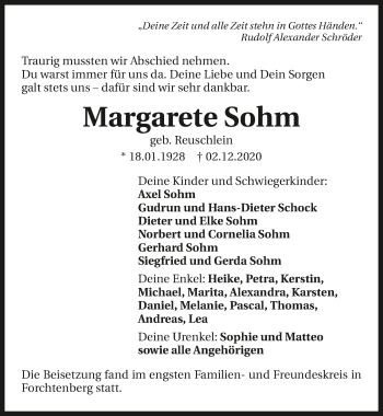 Traueranzeige von Margarete Sohm von GESAMT
